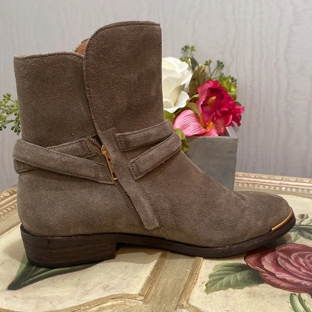 UGG Kelby Suede Leather Harness Ankle Boots Mouse Gray Sz 7 Excellent Condition